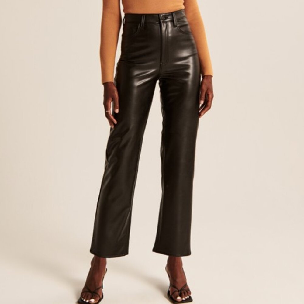 Abercrombie & Fitch Vegan Leather Ankle Straight Ultra High Rise Pant